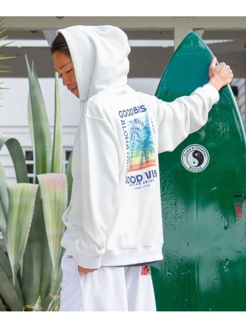 Kahiko 【カヒコ】カハルウメンズジップアップパーカー【SURF&Palms】 アミナコレクション トップス パーカー・フーディー ホワイト ブルー ブラック【送料無料】