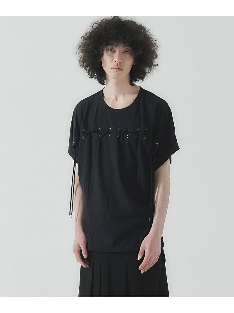 【SALE／10%OFF】GGD GGD/(M)フロントレースアップTシャツ エイチヴィシー トップス カットソー・Tシャツ ブラック ホワイト【RBA_E】【送料無料】