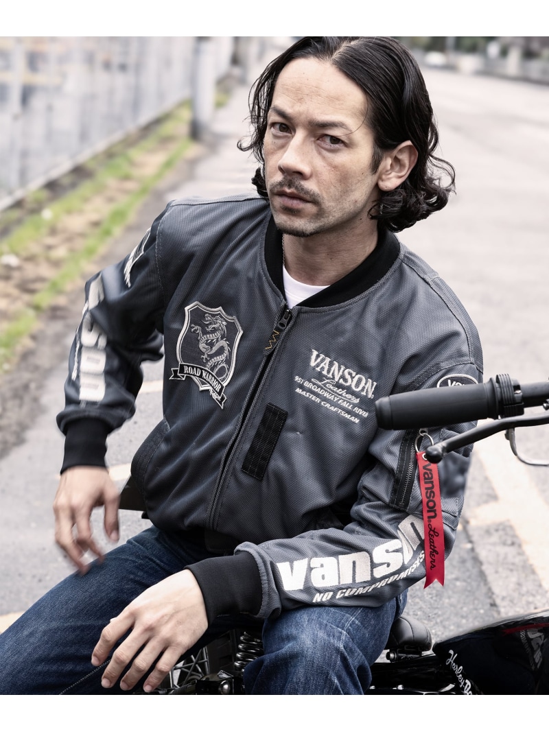 Vanson Leathers MESH MA-1 JACKET バンソンレザーズ ジャケット・アウター MA-1 ブラック ホワイト【送料無料】| Fashion Men