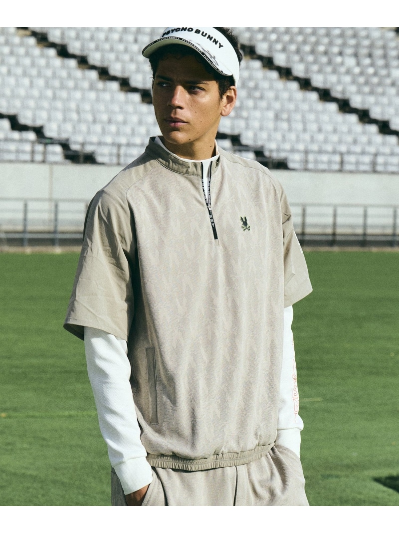 Psycho Bunny [GOLF]異素材切替シルエットバニージャガード ハーフジップTシャツ サイコバニー トップス カットソー・Tシャツ ブラック ベージュ【送料無料】