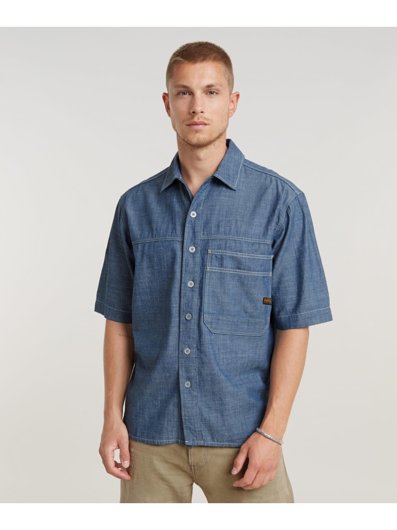 【SALE／30%OFF】G-Star RAW 【公式ショップ】DOUBLE POCKET RELAXED SHIRT/ショートスリーブデニムシャツ/シャンブレーシャツ ジースターロゥ トップス シャツ・ブラウス ブルー【RBA_E】【送料無料】