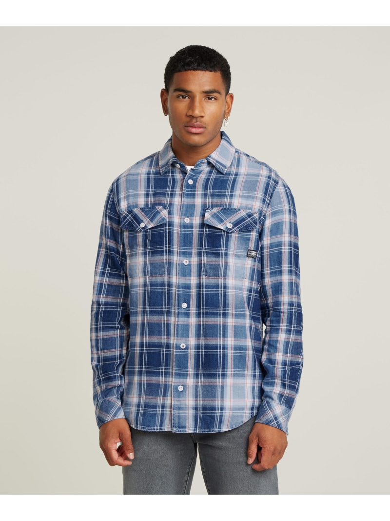 【SALE／30%OFF】G-Star RAW 【公式ショップ】MARINE SLIM SHIRT/ミリタリーディテールライトウェイトチェックシャツ ジースターロゥ トップス シャツ・ブラウス ブルー【RBA_E】【送料無料】