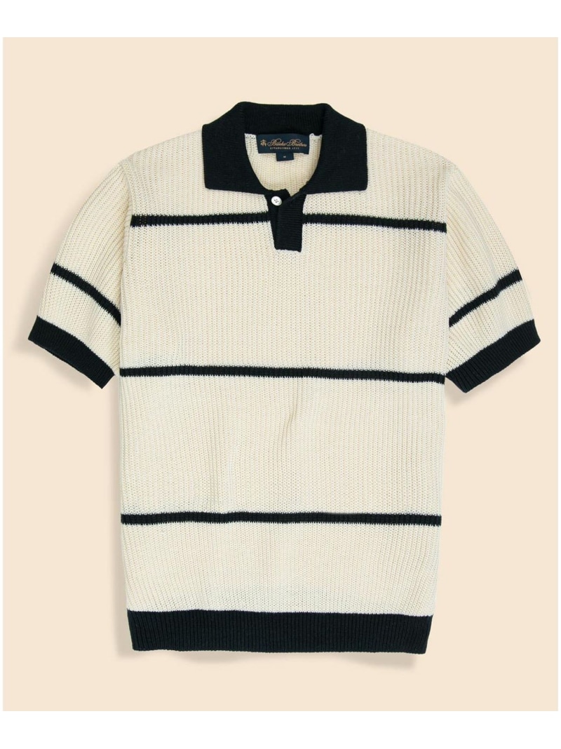 BROOKS BROTHERS コットン ワイドピッチストライプ ポロセーター ブルックス ブラザーズ トップス ポロシャツ ブラウン ホワイト【送料無料】