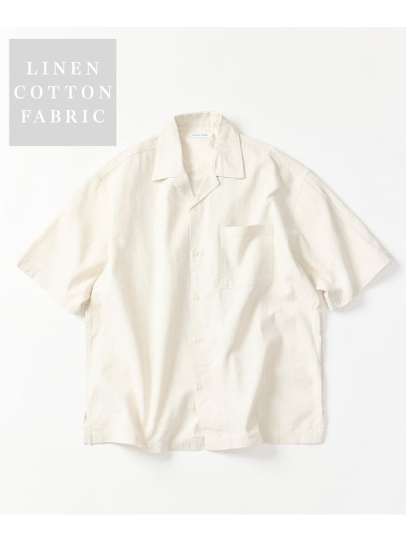 FREAK'S STORE LINEN COTTON OPEN COLLAR SS SHIRT フリークスストア トップス シャツ・ブラウス ベージュ ブラウン ホワイト グレー ブラック【送料無料】