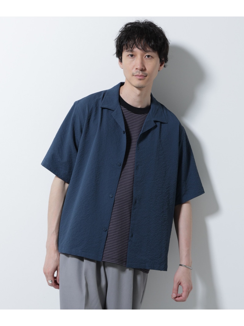 【SALE／10%OFF】NANO universe サッカーシャツ 半袖(セットアップ可) ナノユニバース トップス シャツ・ブラウス グレー ブルー ブラック【RBA_E】【送料無料】