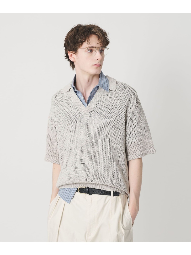 【SALE／35%OFF】BEAUTY&YOUTH UNITED ARROWS テープヤーン スキッパー ショートスリーブ ニット ウォッシャブル ビューティー＆ユース　ユナイテッドアローズ トップス ニット グレー【RBA_E】【送料無料】｜ Fashion Men