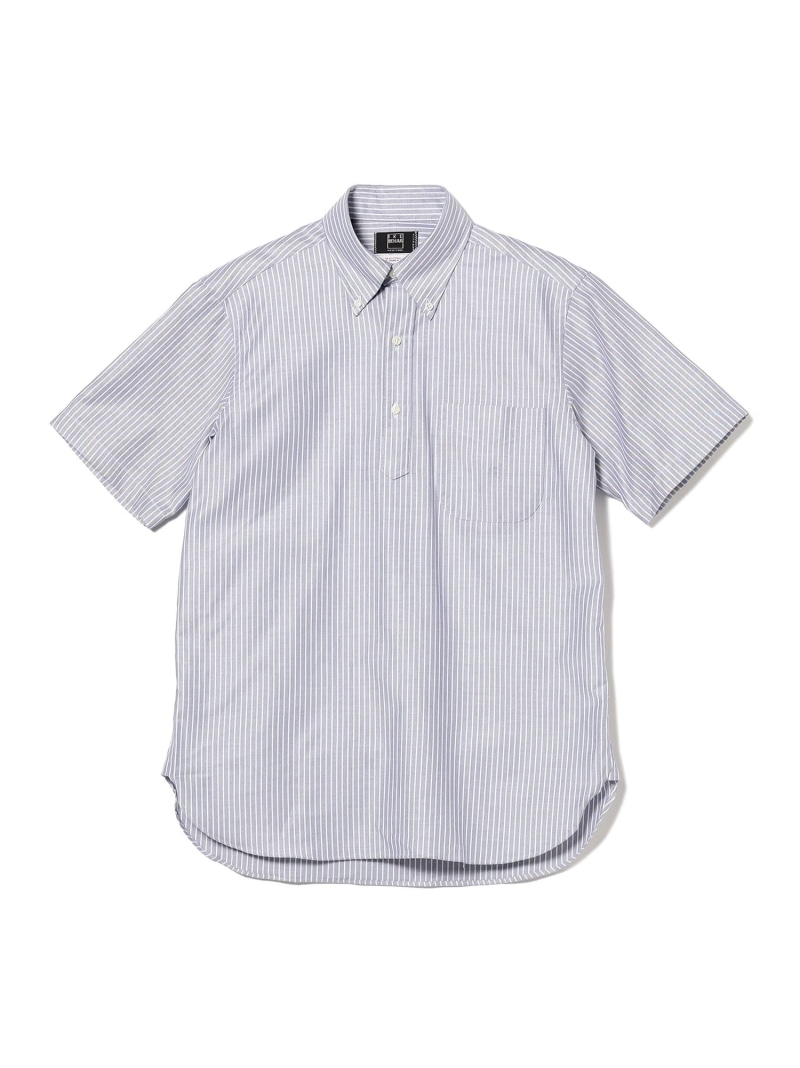 BEAMS MEN BEAMS PLUS｜IKE BEHAR / Pullover Short Sleeve Button Down Shirt Stripe｜メンズ トップス カジュアルシャツ｜半袖 ボタンダウン｜プルオーバー リラックスフィット｜ストライプ柄｜コットン100％｜アメリカ製 MADE IN USA｜春夏 ビームス メン ト【送料無料】｜ Fashion Men