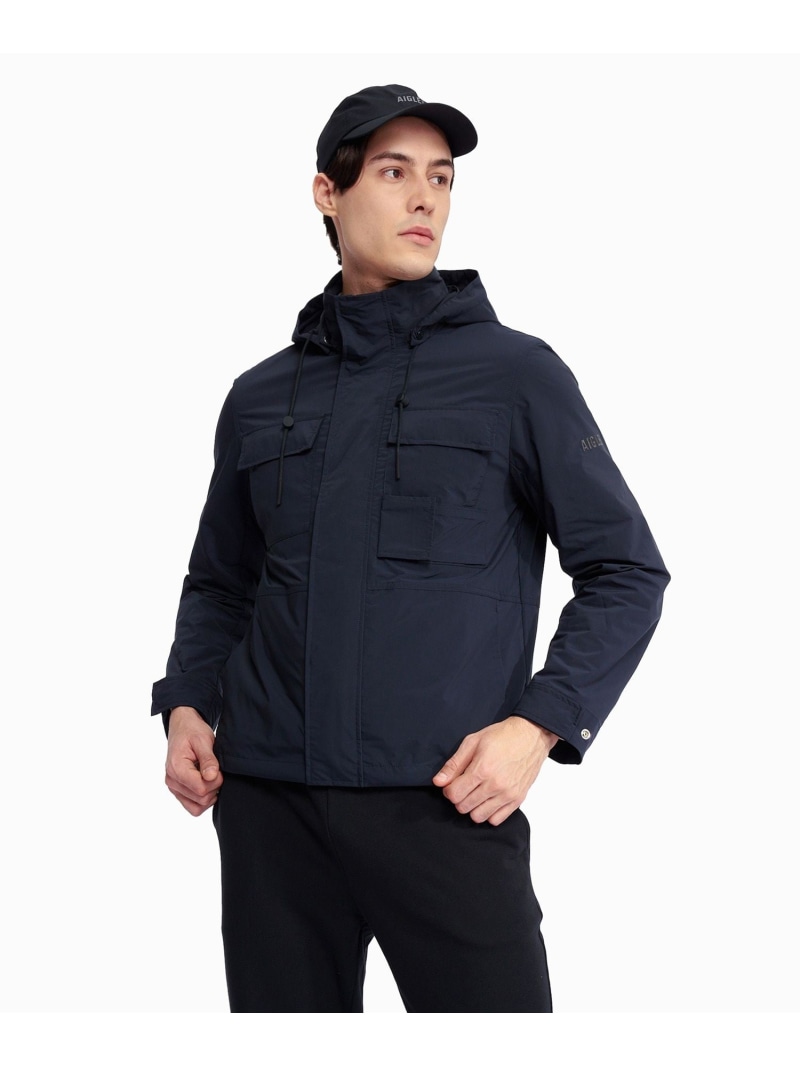 【SALE／30%OFF】AIGLE UVカット 撥水 形状記憶 ダブルジップフーデッドナイロンジャケット / マウンテンパーカー フード取り外し可 エーグル ジャケット・アウター ナイロンジャケット ブラック ホワイト【RBA_E】【送料無料】 19,681円