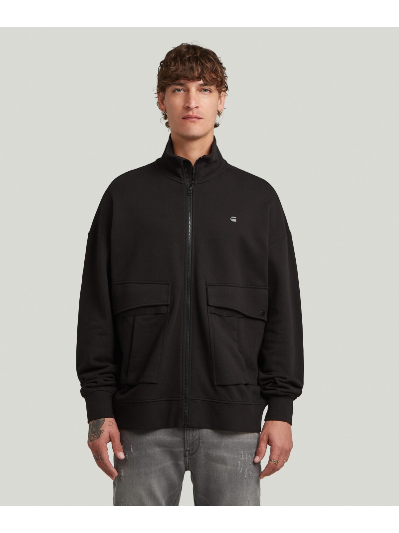 G-Star RAW 【堅苦しさ販売店】Rovic Full Zip Loose Sweater/ミリタリーディテールフルジップアップスタンドカラーオーバーサイズスウェット ジースターロゥ トップス スウェット・トレーナー 黒いこと【貨物輸送無料】
