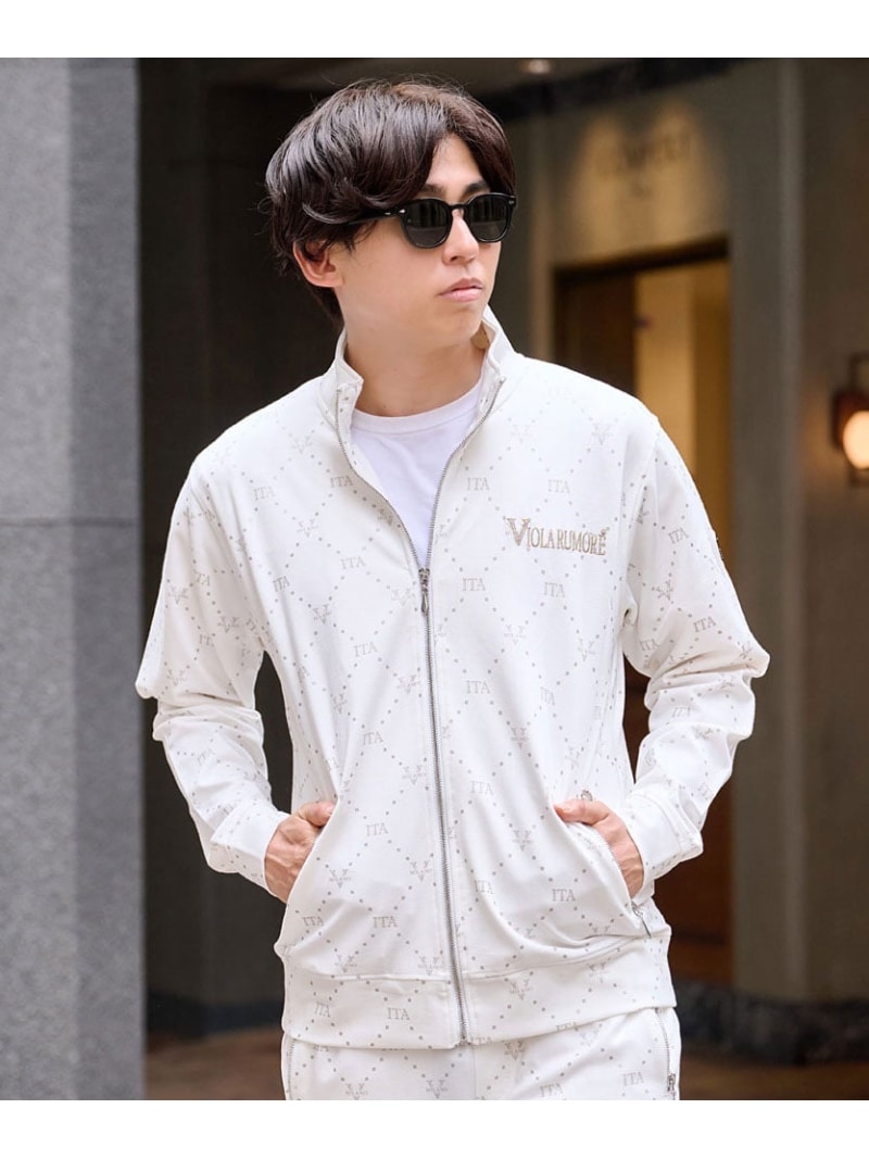 VIOLA VIOLA 総柄フルZIP JKT シルバーバレット ジャケット・アウター ブルゾン・ジャンパー ブラック ホワイト【送料無料】| Fashion Men