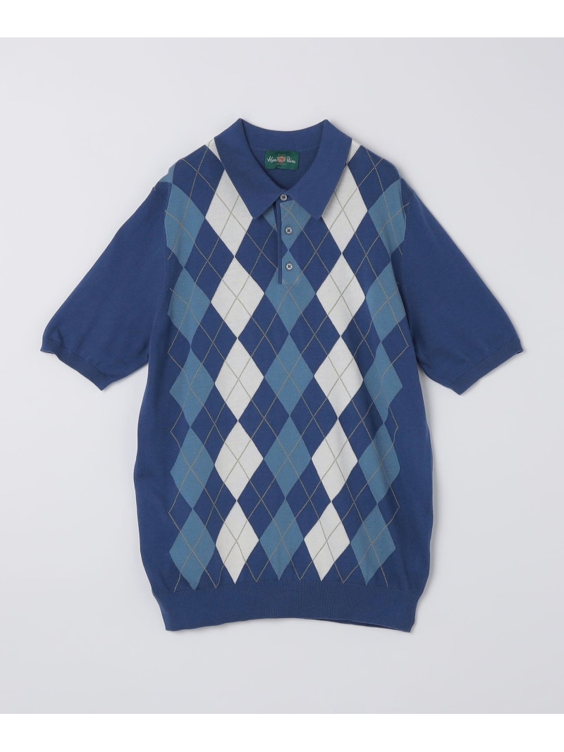 SHIPS MEN ALANPANE: 16ゲージ アーガイルチェック 綿織物 編み物 スポーツシャツ シップス トップス 編み物 白いこと【貨物輸送無料】