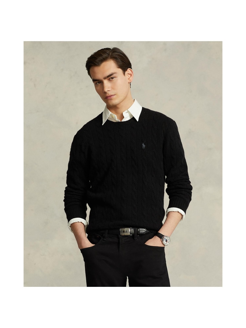 POLO RALPH LAUREN ケーブルニット ウールカシミヤ セーター ラルフローレン トップス ニット ブラック【送料無料】