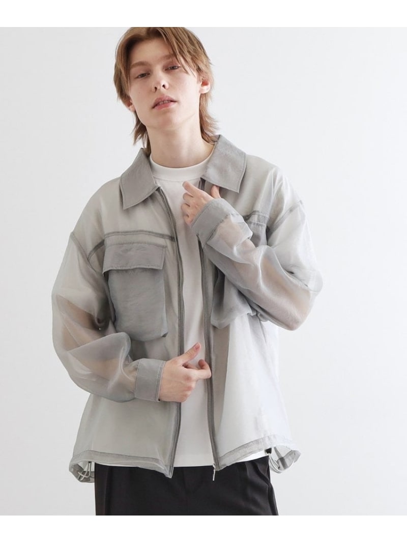 【SALE／40%OFF】tk.TAKEO KIKUCHI シアーシャツアウター ティーケータケオキクチ トップス シャツ・ブラウス グレー ブラック【RBA_E】【送料無料】