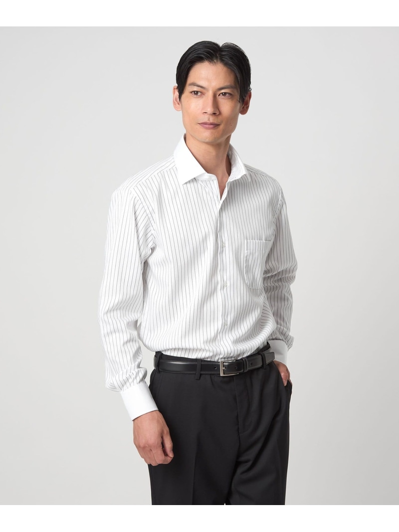 UNITED ARROWS green label relaxing コットン ツイル ピンストライプ クレリック ワイドカラー ドレスシャツ -イージーアイロン- ユナイテッドアローズ グリーンレーベルリラクシング トップス シャツ・ブラウス ブラック【送料無料】
