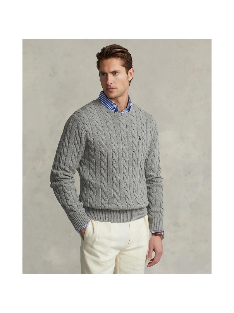 POLO RALPH LAUREN ケーブルニット コットン セーター ラルフローレン トップス ニット グレー【送料無料】| Fashion Men