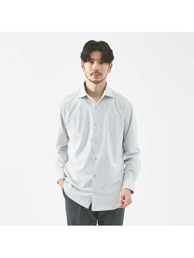 ABAHOUSE LASTWORD 【FLEX SHIRTS】人付き合い冷感  ペンストライプシャツ アバハウス トップス プルオーバー・トップ 米国海軍 青色 白いこと【貨物輸送無料】 メンズファッション-カジュアルシャツ