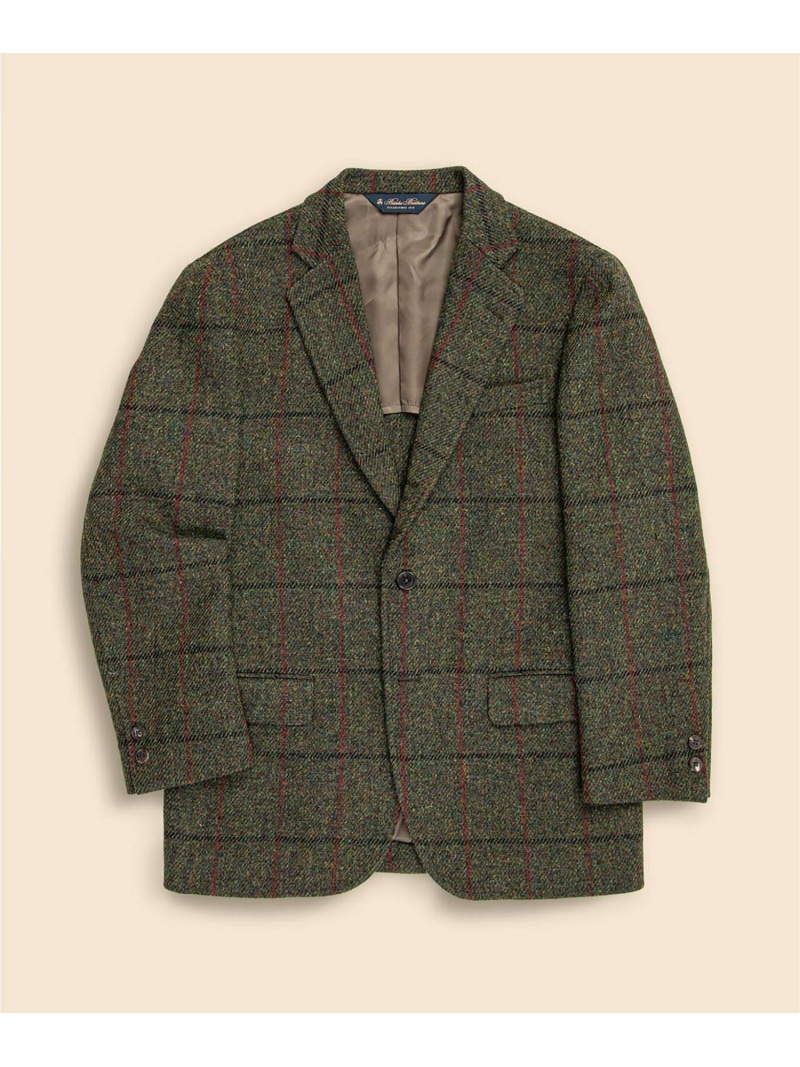 【SALE／20%OFF】BROOKS BROTHERS ハリスツイード チェック 段返り3釦サックジャケット Traditional ブルックス ブラザーズ ジャケット・アウター テーラードジャケット・ブレザー グリーン【RBA_E】【送料無料】