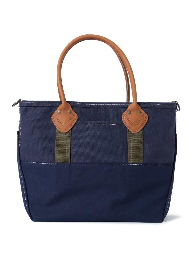 BEAMS PLUS L.L.Bean / 別注 Deep Bottom Leather Handle Zip Tote M ビームス メン バッグ トートバッグ ブラウン ネイビー【送料無料】