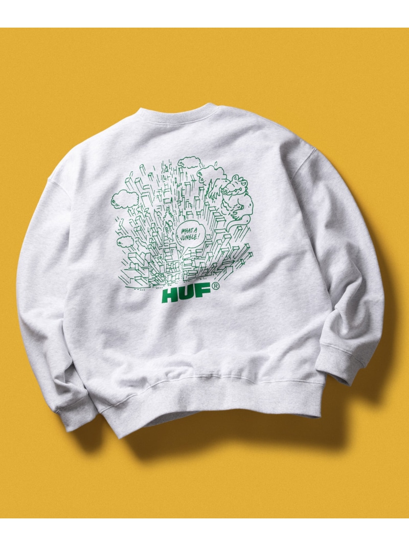 HUF WHAT A JUNGLE CREW / HUF スウェット トレーナー ハフ トップス スウェット・トレーナー ブラック グレー【送料無料】