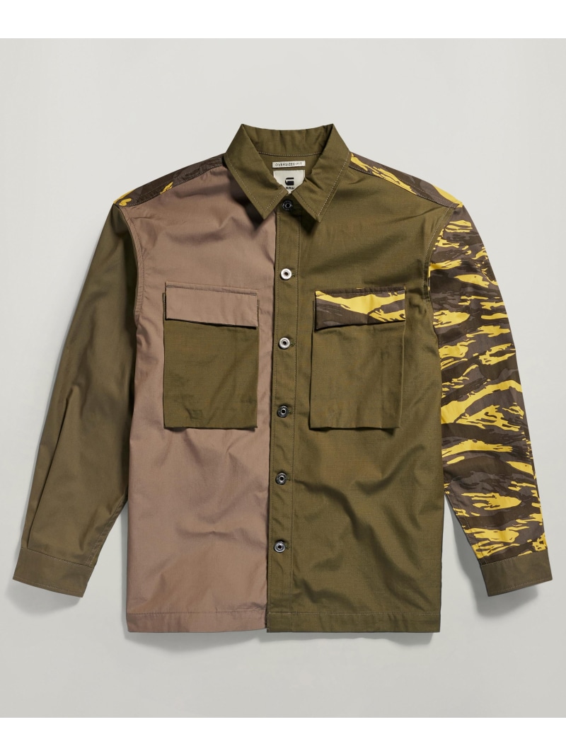 【SALE／40%OFF】G-Star RAW 【公式ショップ】R-3N BOXY SHIRT/ミリタリーディテール異素材ミックスオーバーサイズシャツ ジースターロゥ トップス シャツ・ブラウス グリーン【RBA_E】【送料無料】｜ Fashion Men