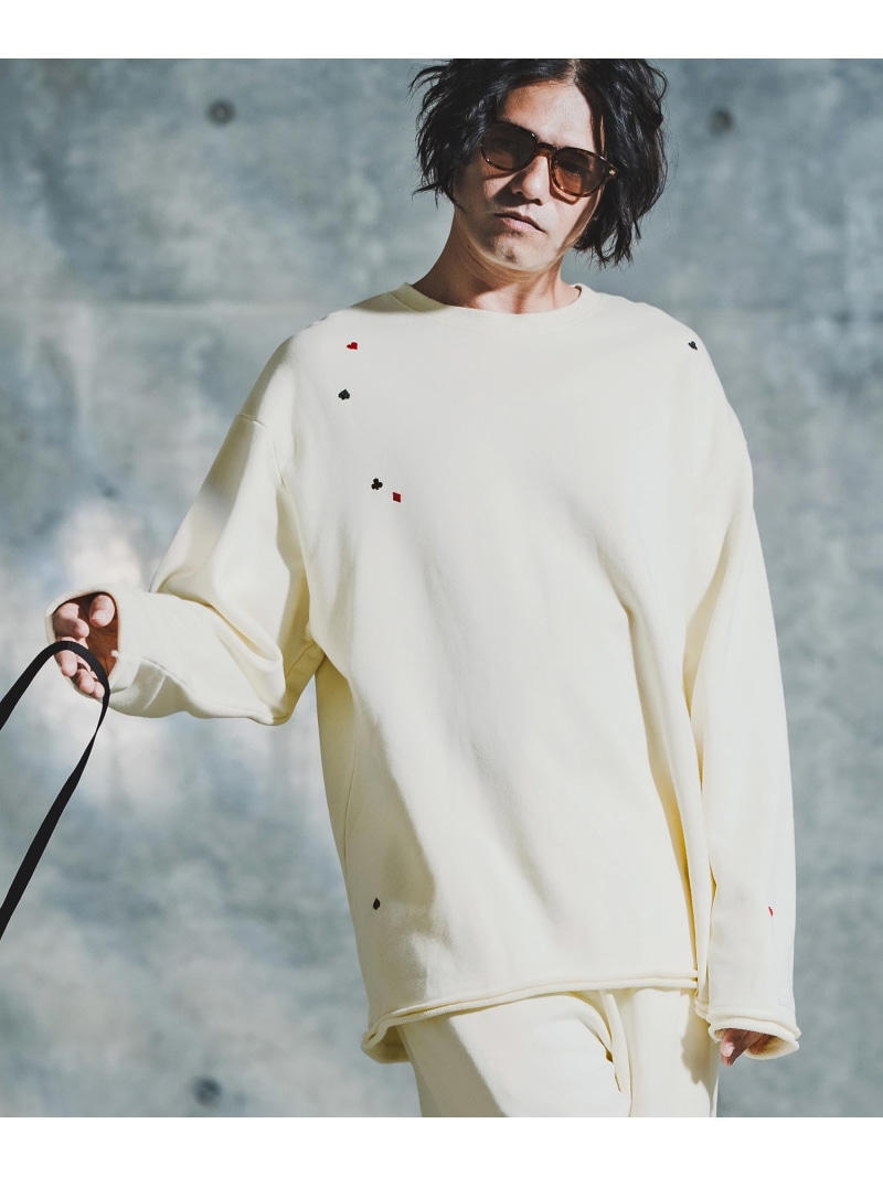 GLIMCLAP msw1763-Card Stitch Emblem Sweat shirt スウェットプルオーバー カンビオ トップス スウェット・トレーナー 赤銅色 薄墨色 黒いこと 白いこと【貨物輸送無料】