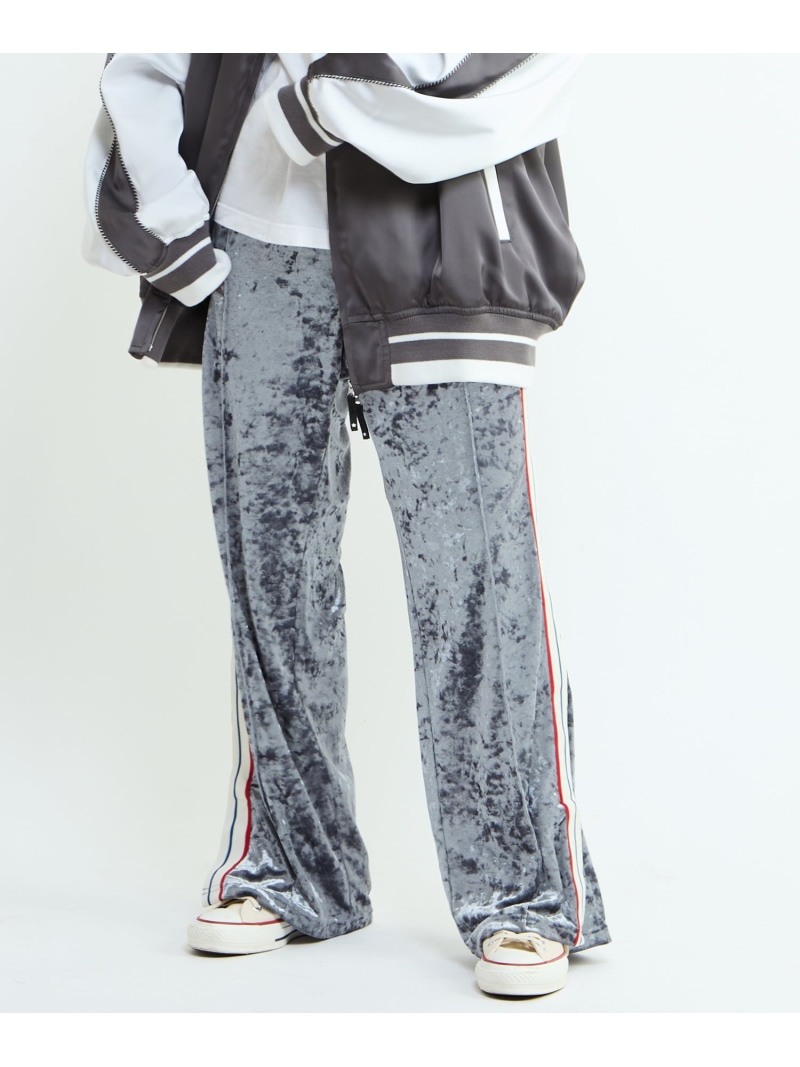 CONVERSE TOKYO SIDE LINE CRASHED VELOR TRACK PANTS コンバーストウキョウ パンツ その他のパンツ ブルー ピンク グレー ブラック【送料無料】