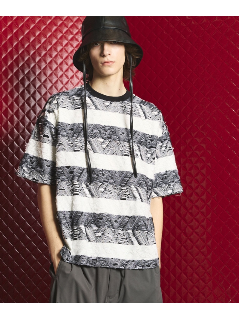 【SALE／30%OFF】MAISON SPECIAL Geometry Border Back Cut Jacquard Prime-Over Crew Neck T-shirt メゾンスペシャル トップス カットソー・プルオーバー 青み 白いこと 黒いこと【RBA_E】【貨物輸送無料】