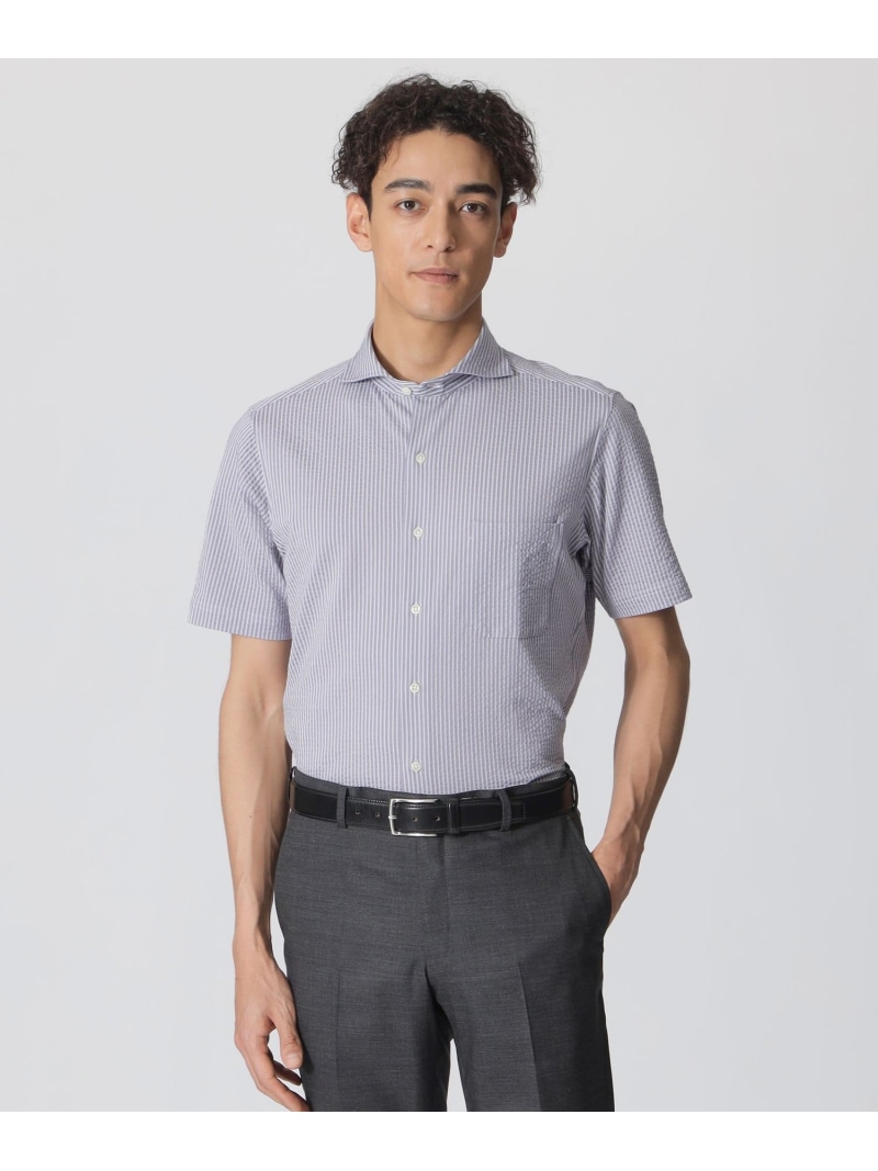 【SALE／16%OFF】Paul Stuart ニットサッカーシャツ(半袖) 極点・スチュアート トップス カットソー・プルオーバー 白いこと 青み 米国海軍 薄墨色【RBA_E】【貨物輸送無料】