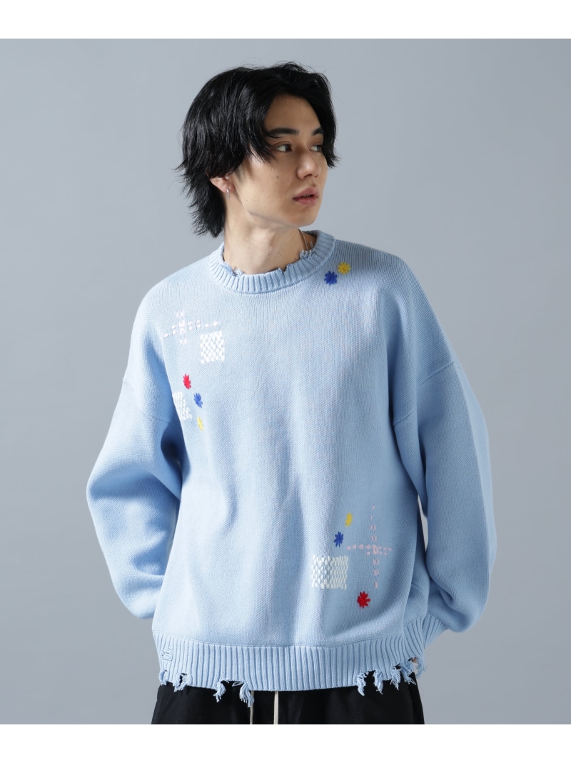 LHP DankeSchon/ダンケシェーン/HAND STITCH KNIT CREWNECK エルエイチピー トップス ニット ブラック ブルー ベージュ【送料無料】