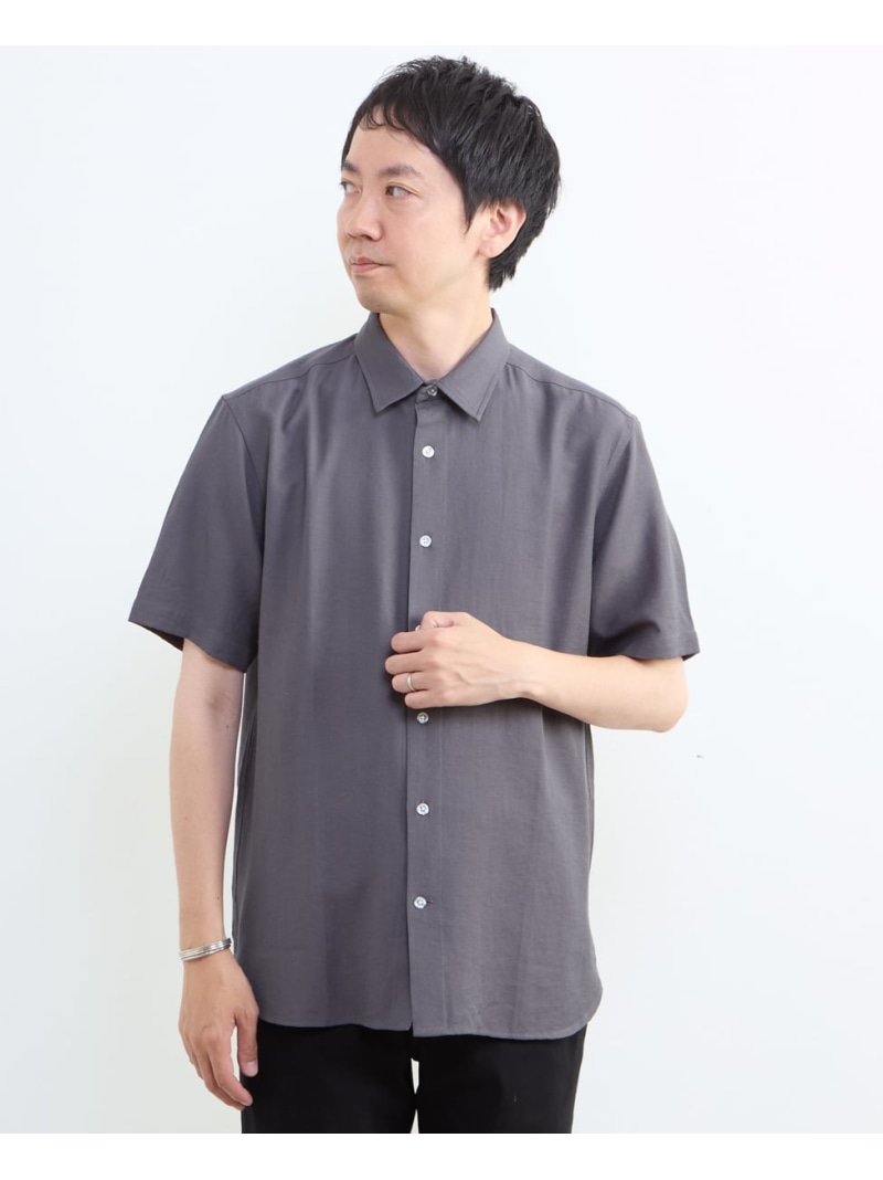 MEN'S MELROSE リネン混ダブルガーゼ 半袖バンドカラーシャツ メンズメルローズ トップス シャツ・ブラウス ベージュ ブルー グレー ホワイト【送料無料】| Fashion Men