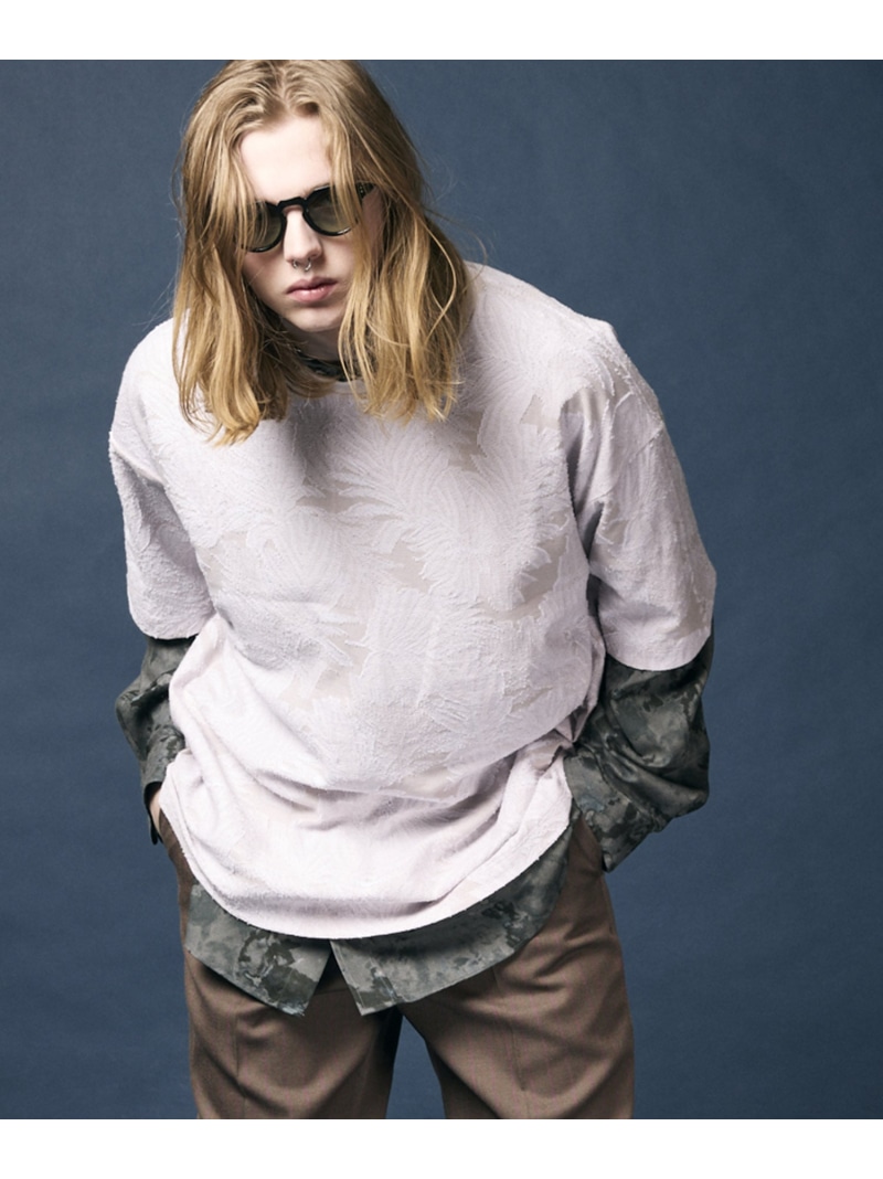 【SALE／30%OFF】MAISON SPECIAL Leaf Back Cut Jacquard Prime-Over Crew Neck T-shirt メゾンスペシャル トップス カットソー・プルオーバー 薄墨色 黄色 黒いこと 赤銅色【RBA_E】【貨物輸送無料】