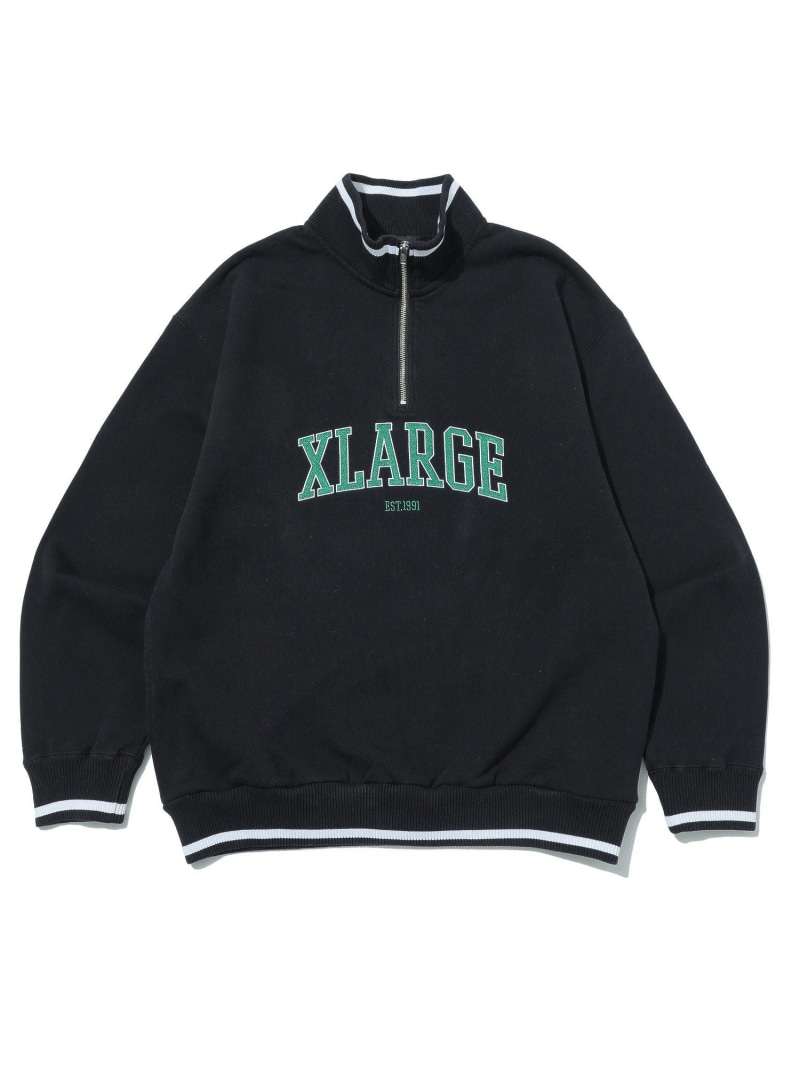 【SALE／40%OFF】XLARGE STRIPED RIB HALF ZIP SWEATSHIRT エクストララージ トップス スウェット・トレーナー 薄墨色 黒いこと 赤銅色【RBA_E】【貨物輸送無料】