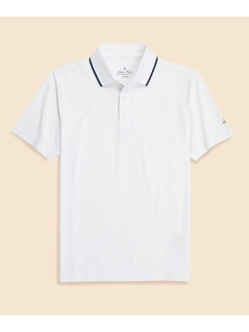 BROOKS BROTHERS Performance Series ポリエステルブレンド ストレッチジャージー ピケ ゴルフポロシャツ ブルックス ブラザーズ トップス ポロシャツ ホワイト ネイビー【送料無料】｜ Fashion Men