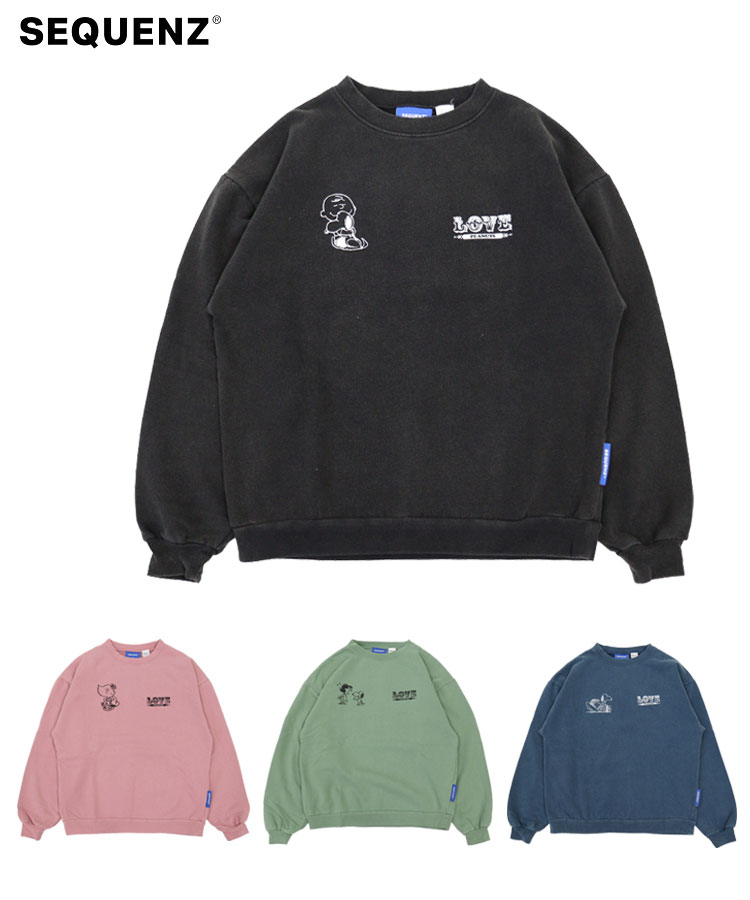 【対象商品60%OFFクーポン】SEQUENZ シークエンズ メンズ スウェット TP LOVE IS... C/N SWEAT 25770911 クルーネック スヌーピー トップス ユニセックス 長袖 ブラック サーモンピンク アイスグリーン ブルー