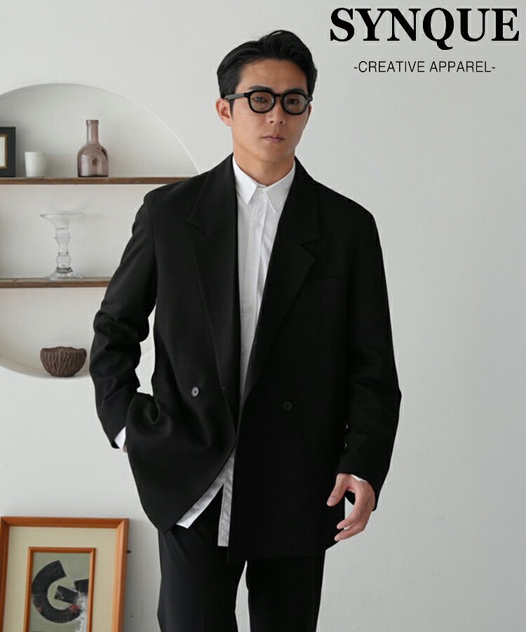 【対象商品60%OFFクーポン】SYNQUE シンク メンズ ジャケット Double breasted jacket ブラック カーキ テーラードジャケット コート シンプル モード カジュアル