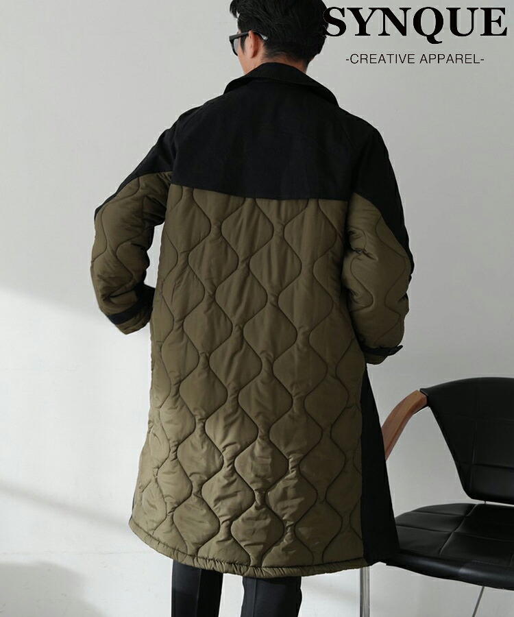 【対象商品60%OFFクーポン】SYNQUE シンク メンズ ジャケット Quilted switch coat ブラック コート アウター キルティング シンプル モード カジュアル