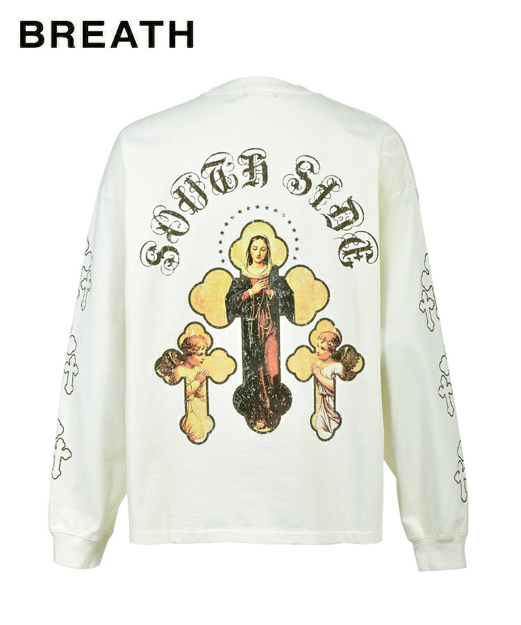 【対象商品10%OFFクーポン】BREATH ブレス メンズ Tシャツ CROSS MARIA LS TEE クリーム BR26SS-C5007 BADHOP バッドホップ トップス クルーネック プリント ロンT 長袖 ロングスリーブ ヒップホップ レディース ユニセックス