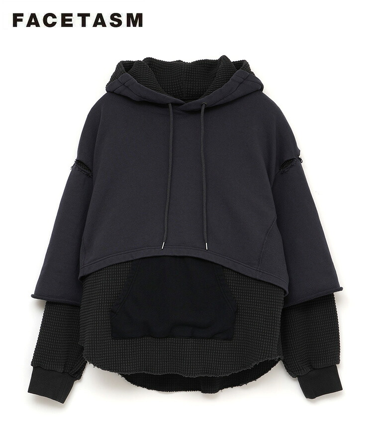 【対象商品10%OFFクーポン】FACETASM ファセッタズム パーカー メンズ LAYERED HOODIE チャコール ブラック MYK-SW-03 トップス フーディー スウェット サーマル レイヤード スウェット オーバーサイズ ユニセックス レディース