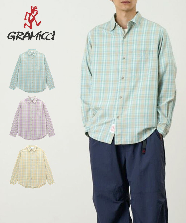 【対象商品10%OFFクーポン】GRAMICCI グラミチ メンズ シャツ CHECKERED OMBRE SHIRT チェッカードオンブレシャツ チェック ネルシャツ G6SM-J057 ブルー パープル マスタード ルーズ トップス ストリート