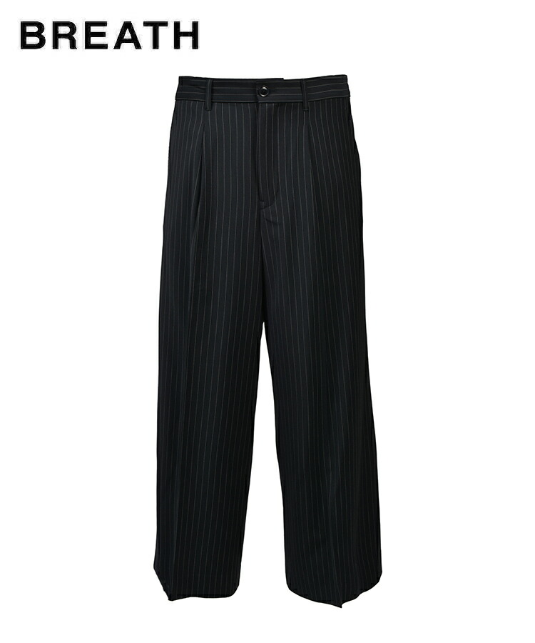 【対象商品10%OFFクーポン】BREATH ブレス メンズ パンツ TUCK WIDE SLACKS ネイビーストライプ BR26SS-P1008 BADHOP バッドホップ ボトムス ワイドパンツ スラックス ヒップホップ レディース ユニセックス