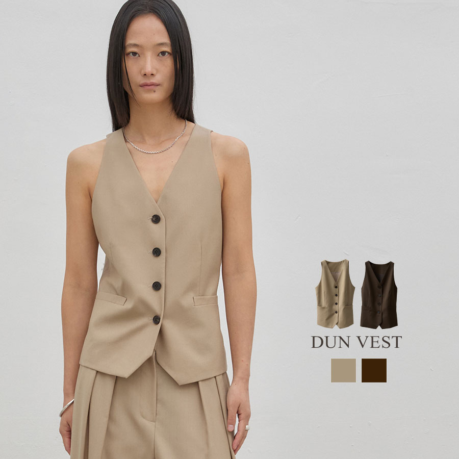 【10%OFFクーポン対象商品】レディース ベスト DUN VEST アウター ジャケット ボタン 羽織 無地 BLOSSOM ブロッサム BB-VE-26SS-01 韓国 ブランド Donoban ドノバン ベージュ ブラック｜STYLISE（スタイライズ）