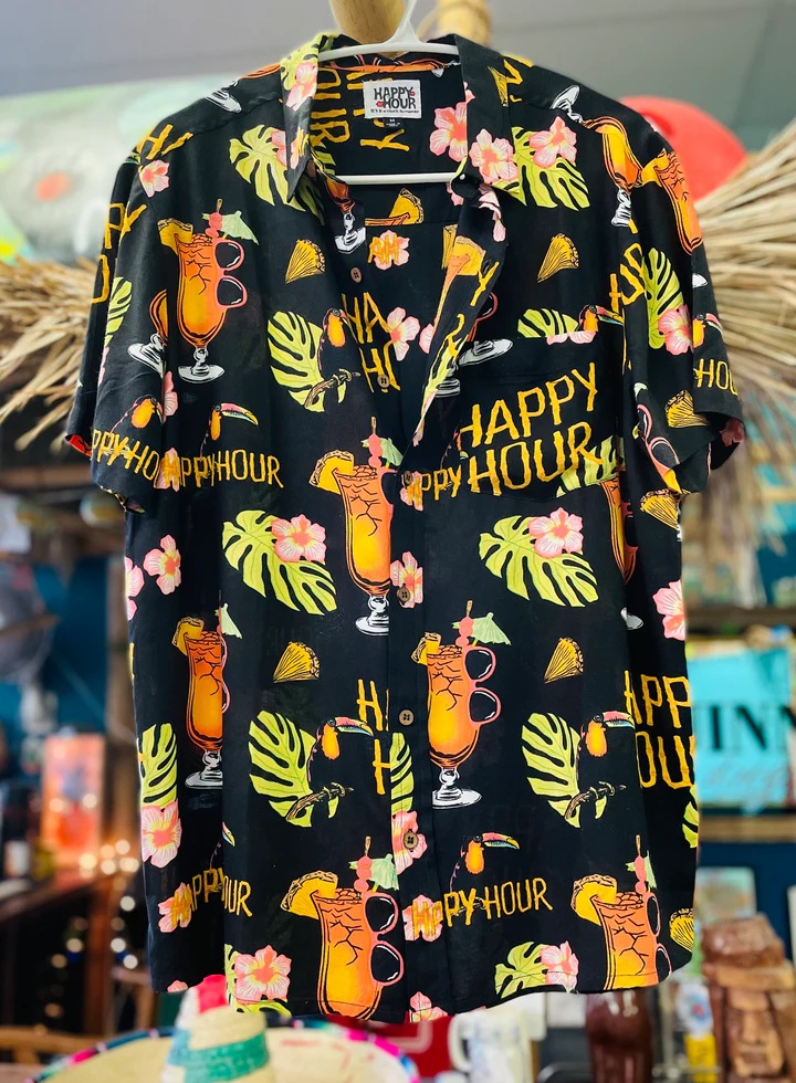 TIKI ROOM BUTTON UP BLACK HAPPYHOURハッピーアワー ボタンダウンシャツ Bryan Herman（ブライアン・ハーマン） Braydon Szafranski（ブレイドン・スザフランスキー）12000｜スアヴトライブ 9,240円