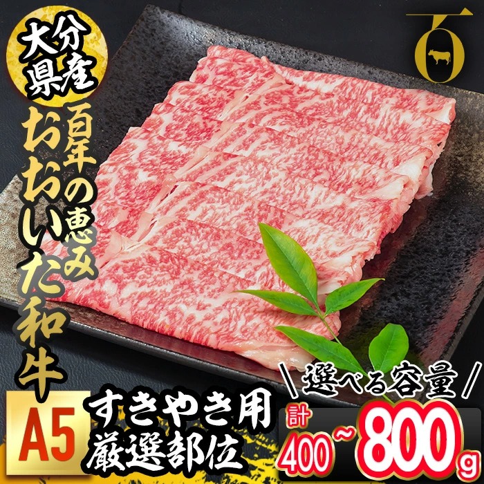 ＜内容量が選べる＞百年の恵み おおいた和牛 A5 すき焼用 厳選 部位(計400g・計800g) 国産 牛肉 肉 霜降り ロース 肩ロース もも 肩 和牛 ブランド牛 すき焼き 冷凍【 (株)トキハインダストリー】