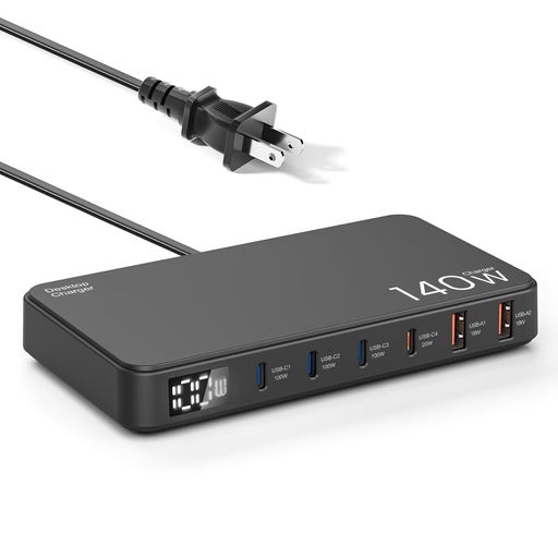 140WUSB充電器Type-c6ポート急速充電器【単ポート100WUSB-C*3+20WUSB-C*1+USB-A*2、PPS&PD3.0&QC4+対応】PSE認証PC同時充電ノートPC充電器コンセント