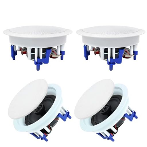 Herdio 600W ブルートゥース 天井埋め込み型スピーカー 2ウェイ/ラウンド型/1本 ホワイト 18.5cm 8Ω 天井スピーカー(4スピーカー)|シュガーライトSTORE