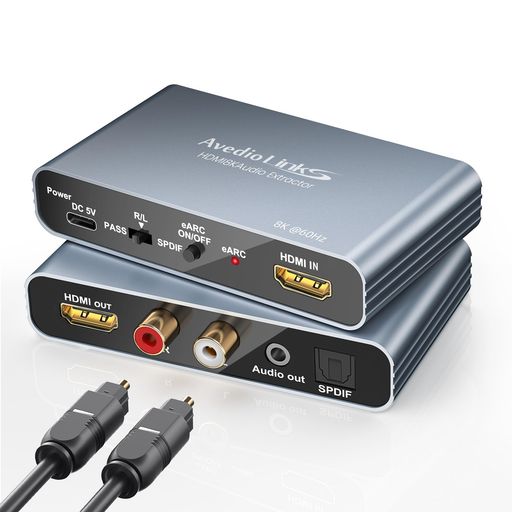【動作版】avedio links 4K120サイクル HDMI Audio Extractor 8K60サイクル HDMI 2.1 音吐引きはなす器 光デジタル+RCA+3.5粍音吐最終生産物 5.1ch ARC/eARC CEC Dolby Atmos DTS AAC