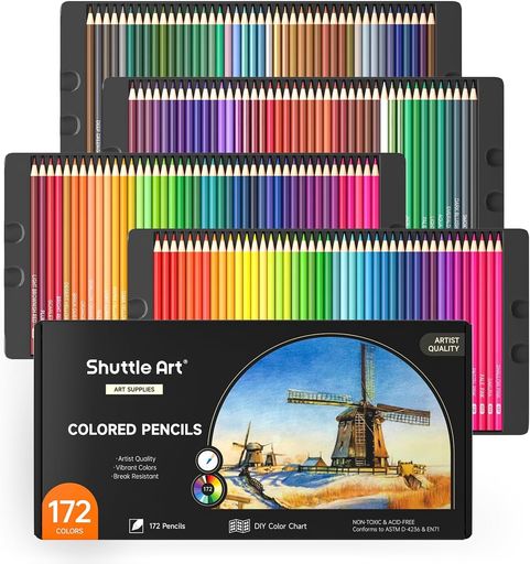 ShuttleArt色鉛筆172色油性色鉛筆カラーペンセット大人の塗り絵メタリック色イラストデザインデッサン落書き紙函子供用初心者入学お祝いプレゼント