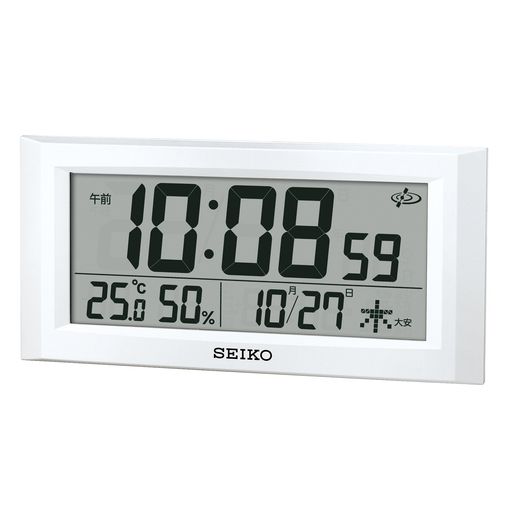 セイコークロック(SeikoClock)セイコークロック掛け時計置き時計兼用衛星電波デジタルカレンダー温度湿度表示白パールGP502WSEIKO