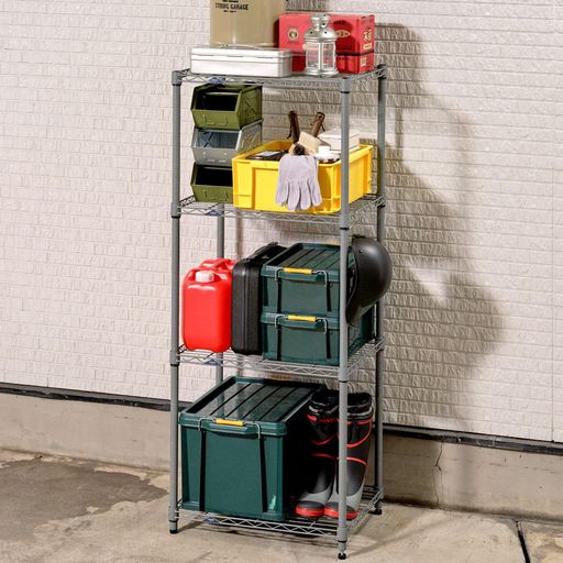 ドウシシャ サビにくい 屋外用ラック 幅60 ルミナス エクステリアラック グレー 4段 EX25-604GY 幅61x奥行46x高さ151cm ポール径25mm スチールラック ガーデニングラック ベランダラック 棚|シュガーライトSTORE