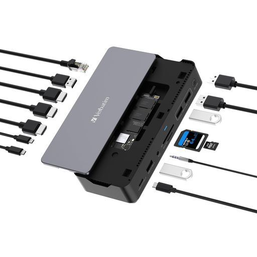 バーベイタム(Verbatim) バスパワー USB Type-Cハブ ドッキングステーション 15 in 1 HDMIx2 ディスプレイボード USB-Ax4 USB-Cx3 インサーネット SD Micro SD オーディオ 内蔵M.2｜シュガーライトSTORE